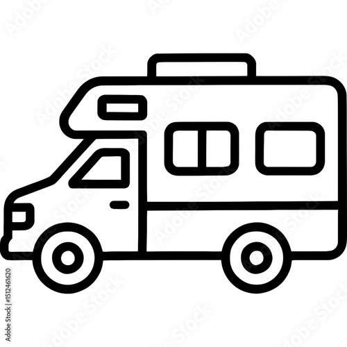 Bold outline icon of RV camper