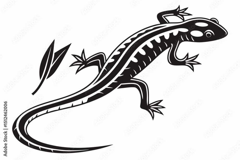 Obraz premium green salamander sihouette black vector