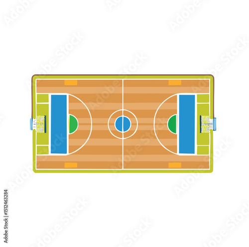 Aerial view of an indoor basketball court