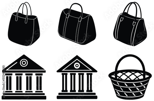 A vector set of isolated fashion handbags and shopping bags for women