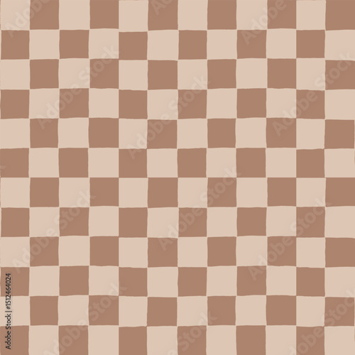 seamless repeating pattern with small ditsy hand drawn checkerboard in soft latte tan mocha mousse brown. Warm neutral checker for cosmetics, fabric, classy packaging projects, wallpaper, stationery