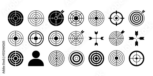 Target and Crosshair Silhouette Vector Set, Shooting and Aim Icon Collection, Bullseye and Precision Symbols