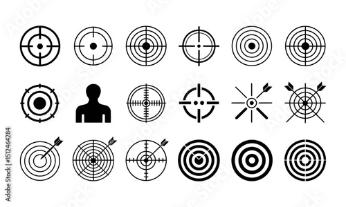 Target and Crosshair Silhouette Vector Set, Shooting and Aim Icon Collection, Bullseye and Precision Symbols