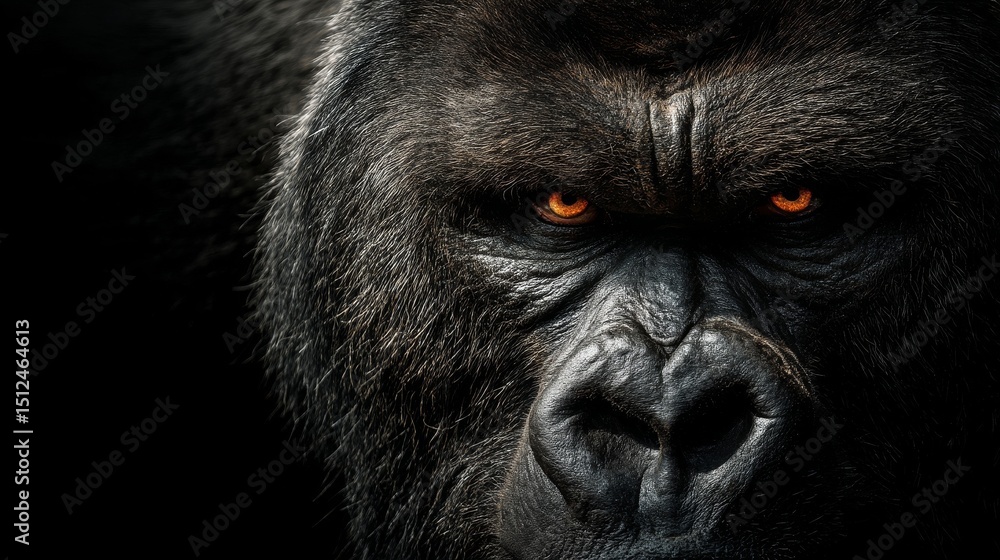 Obraz premium Close-Up Gorilla Portrait Intense Gaze, Dark Background, Wildlife Photography, Animal Portrait Gorilla, Primate
