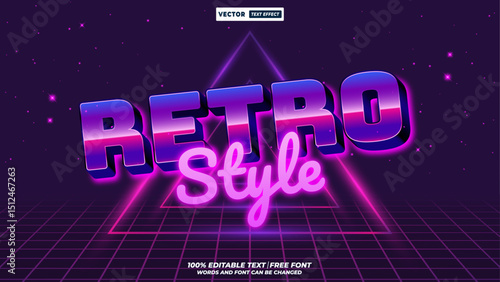 80s and 90s retro style editable 3d vector text effect. Chrome, colorful, and futuristic typography for vibrant digital design.
