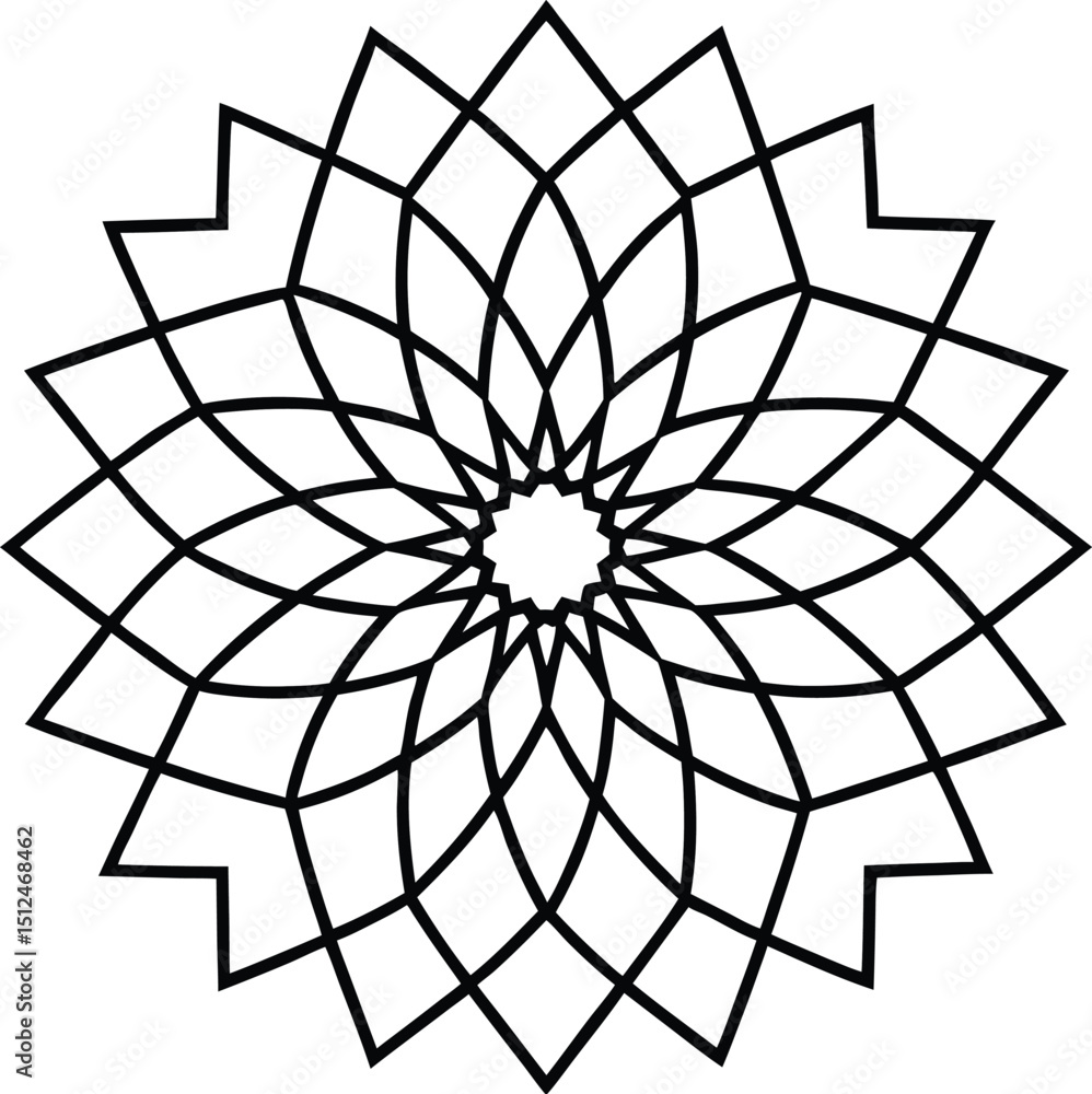 Fototapeta premium Abstract Geometric Black and White Mandala Pattern on White Background