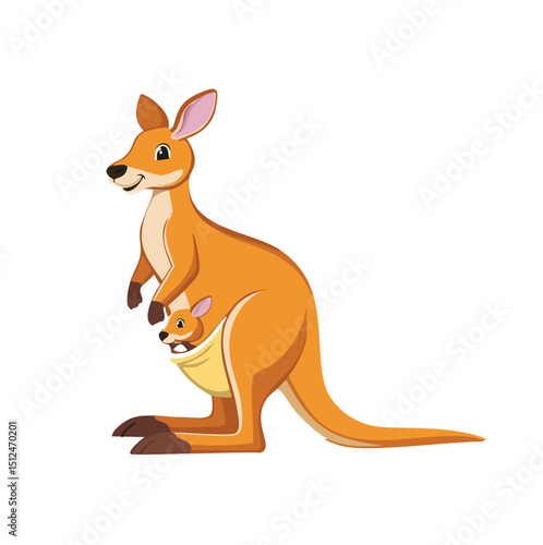 Mother kangaroo and joey in pouch cartoon illustration