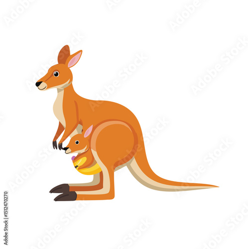 Mother kangaroo and joey in pouch cute cartoon illustration