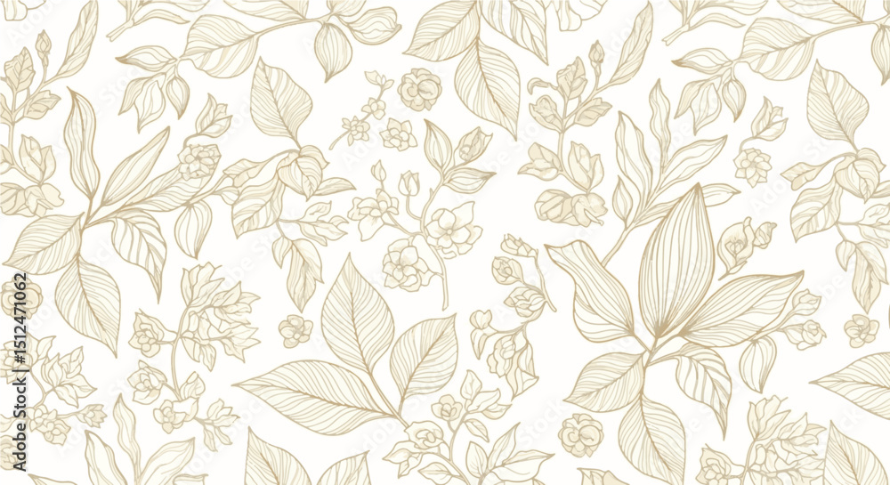 Obraz premium Elegant Beige Floral Pattern on Soft White Background 