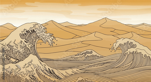 Desert Landscape with Minimalist Golden Sand Dunes
