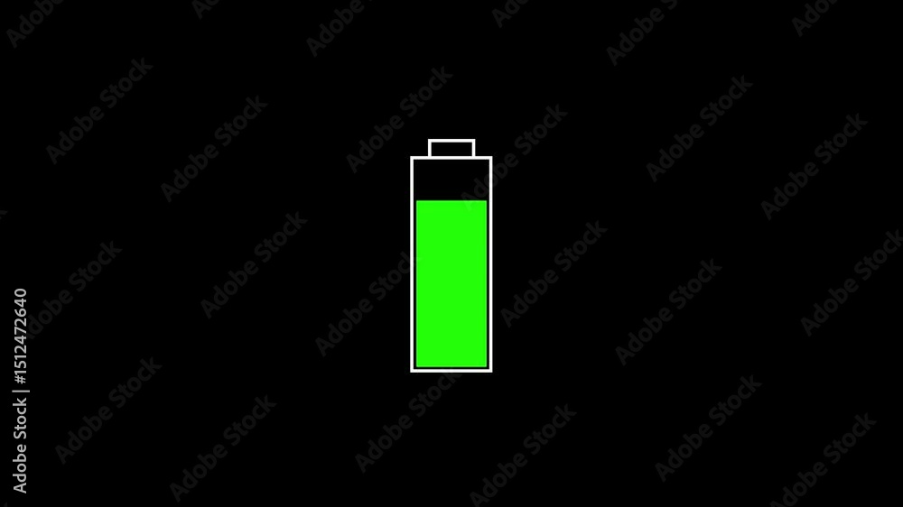 Animated battery icon charging concept depicting energy levels against a black background for digital media and technological visualizations Animated battery icon charging concept depicting energy levels against a black background for digital media and technological visualizations