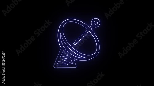 Glowing neon antennas icon animation with black background. HD animated outline signal transmission symbol video loop

