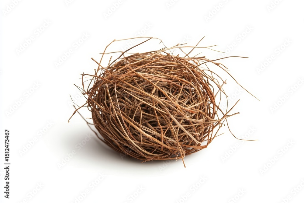 Obraz premium Single tumbleweed resting on white background showcasing its unique shape and texture in a minimalist presentation ideal for various artistic and design contexts