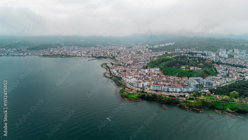 Naklejka premium Drone beach photography in Ordu Unye on the Black Sea coast of Turkey