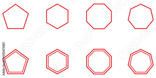 Octagon shapes with outlines for logos or symbols. pentagon, hexagon, octagon icon. Vector geometry pentagonal, hexagonal, octagonal polygon. five, six, eight sided polygon line. 
