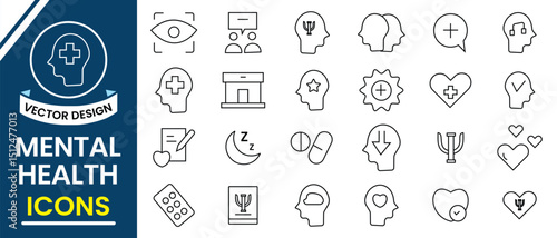 Mental health line icon set collection. Editable line icons of psychology related like  mental disorders, therapy, human health, emotions, and more. Vector illustration.