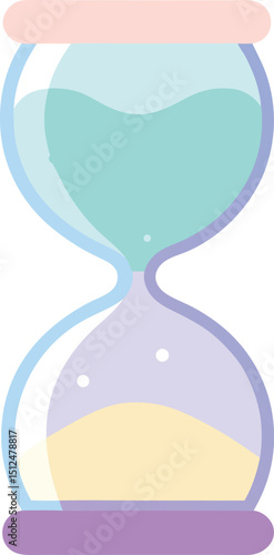hourglass icon with sand enclosed in a smooth light blue glass frame and brown borders evoking a sense of time