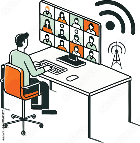 Remote worker engaged in online video conference illustrating modern business communication