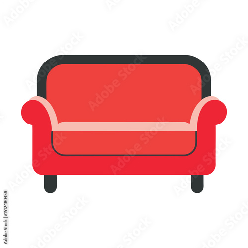 Retro Orange and Teal Sofa Illustration on White Background