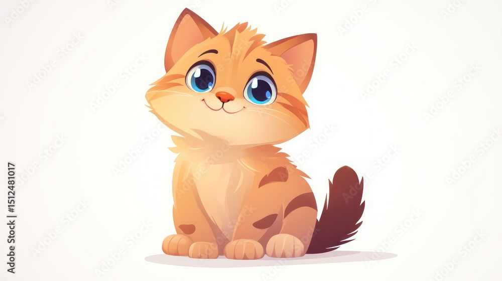 Fototapeta premium Cute cartoon kitten sitting