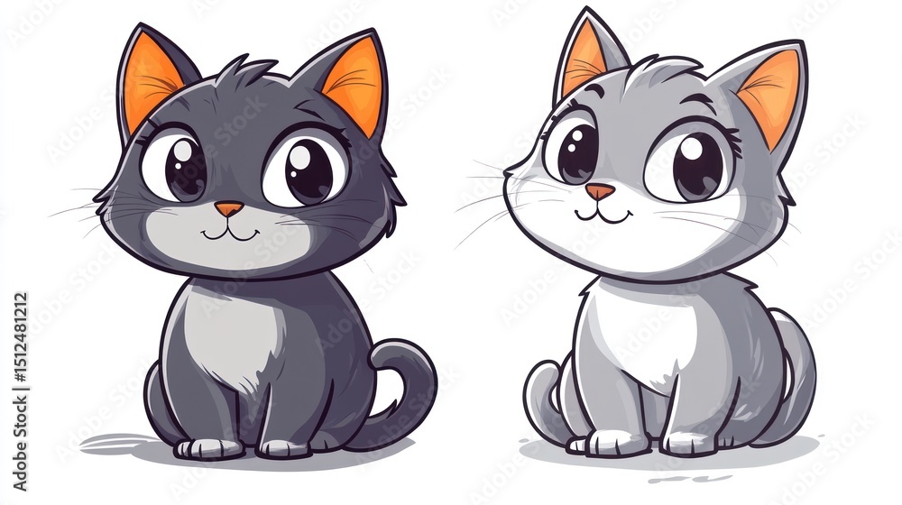 Obraz premium Two cartoon cats, sitting side-by-side