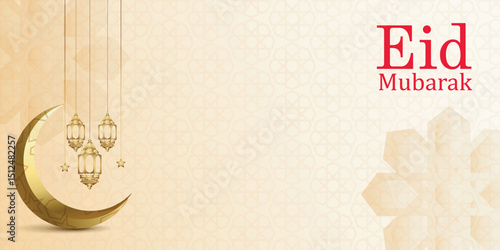 Eid Mubarak Muslim art greetings with Crescent Moon and Lanterns. Islamic celebration banner.
ramadan kareem vector Wishing for Islamic festival for banner, poster, brochure and sale background.