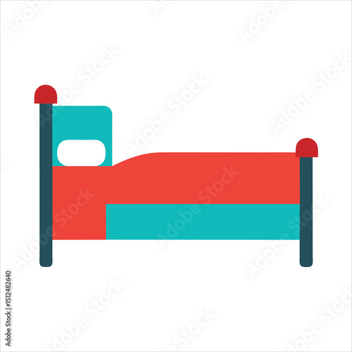 Stylized Bed Illustration with Pillows and Blanket in Blue and Orange