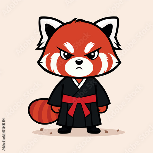 Red panda serious in kimono cartoon character illustration