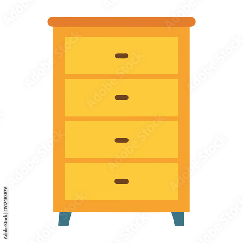 Yellow chest of drawers with four drawers for bedroom furniture storage