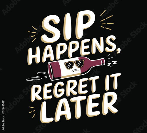 Funny Cartoon Wine Bottle with Sunglasses Illustration on a Transparent Background