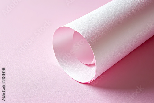 Rolled pastel paper texture on pink surface aesthetic design concept creative arts