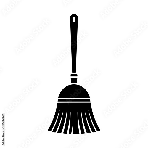 Black silhouette of a broom with bristles and a handle