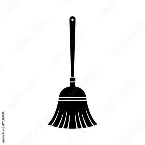 Black silhouette of a broom with bristles and a handle