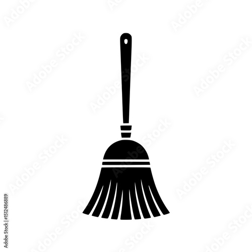 Black silhouette of a broom with bristles and a handle