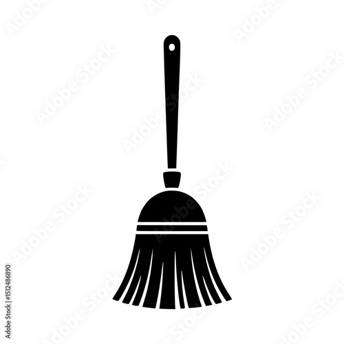 Black silhouette of a broom with bristles and a handle