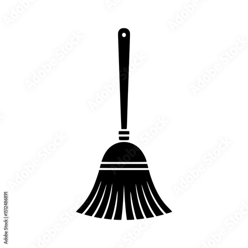 Black silhouette of a broom with bristles and a handle