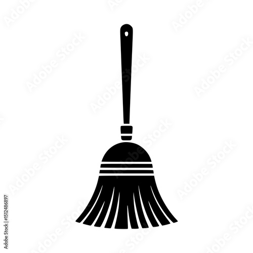 Black silhouette of a broom with bristles and a handle
