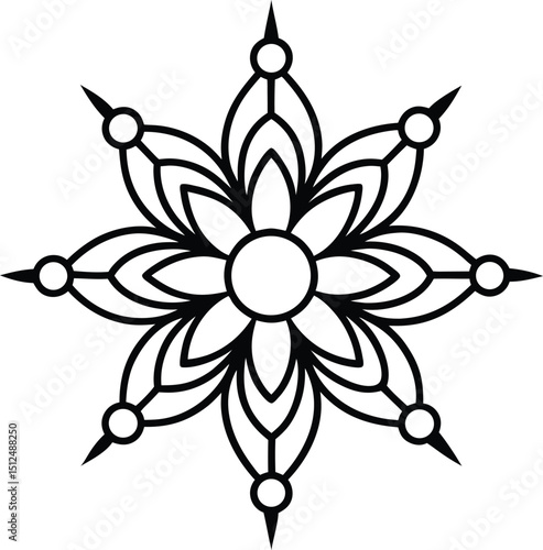 Decorative ornamental mandala with intricate geometric floral patterns for coloring use