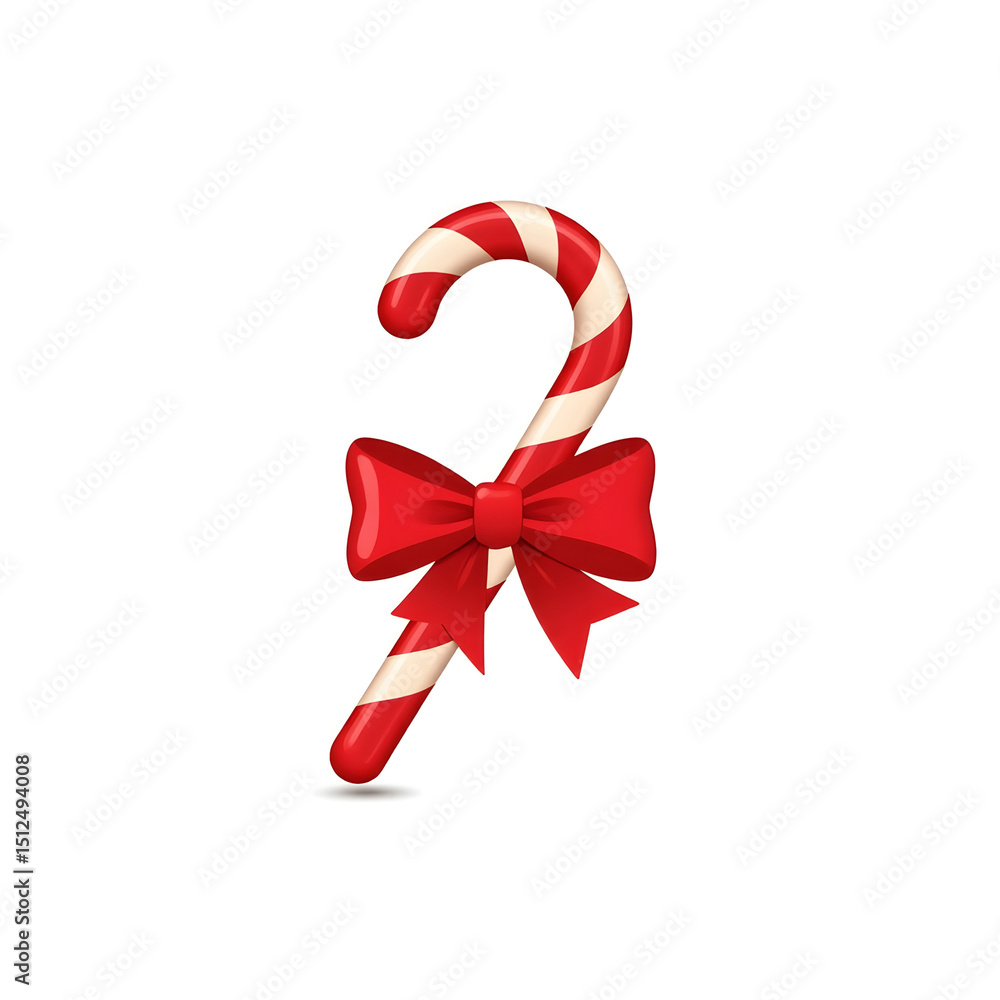 Candy cane with red bow on white background Candy cane with red bow on white background