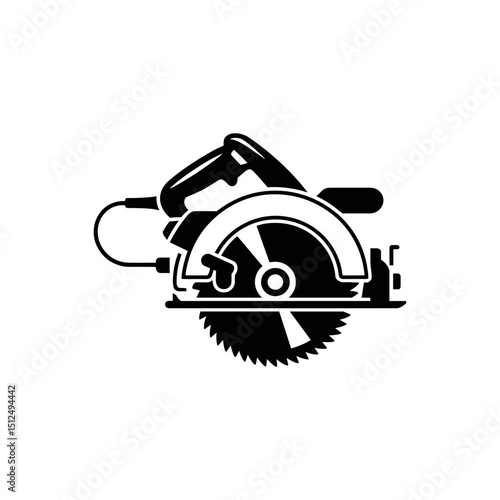 Circular Saw Silhouette: A precision circular saw, rendered in stark black silhouette against a crisp background, embodies power and precision in a single tool design.