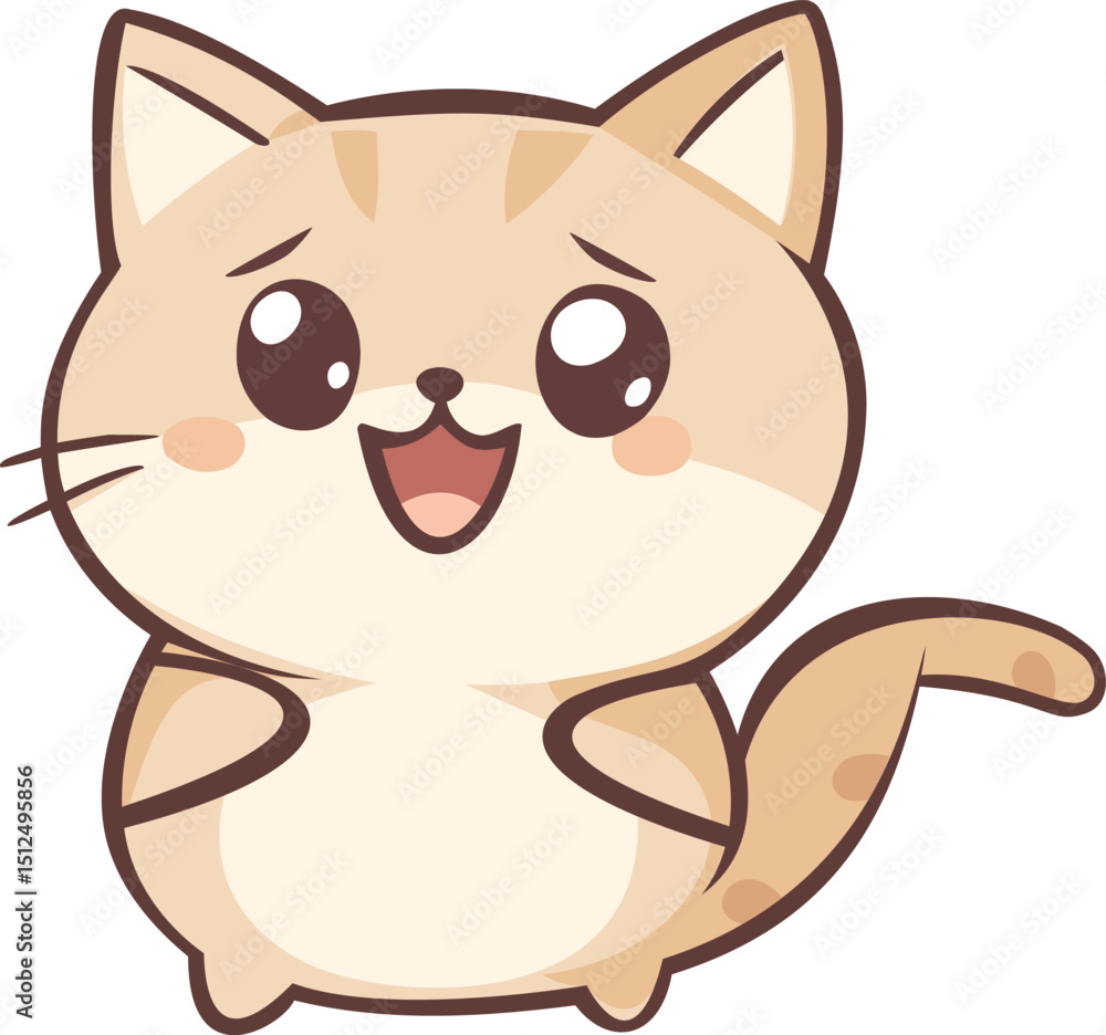Fototapeta premium Cute vector cat with a happy expression and big sparkling eyes. Vecto cat Ideal for kids graphics, and adorable character merch.