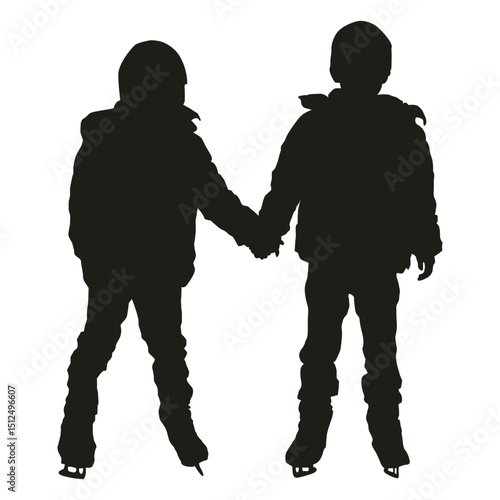 Two kids ice skating silhouette