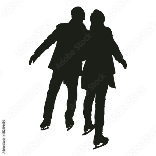 Young couple ice skating silhouette