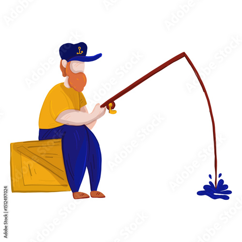 Fisherman rod box fishing illustration