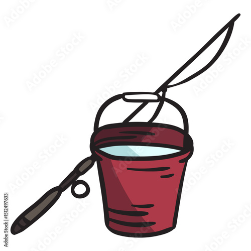 Rod bucket ice fishing illustration