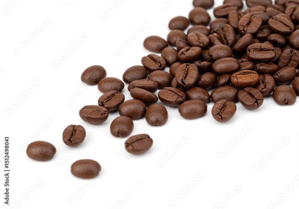 Roasted coffee beans scattered on white background Roasted coffee beans scattered on white background
