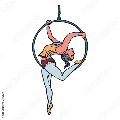 Girl circus hanging ring hand drawn
