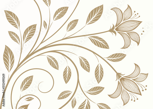 Vintage Art Deco wallpaper with jungle baroque leaves. Botanical hand drawn ornament in wavy floral vector style. Luxury pattern background for upscale illustrations.

