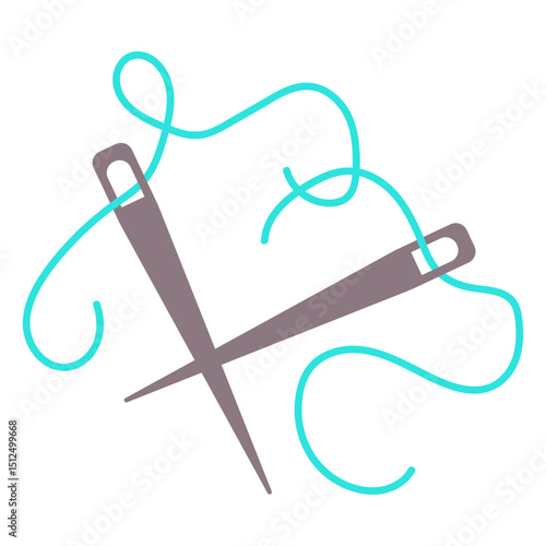 Blue knitting needles thread flat icon