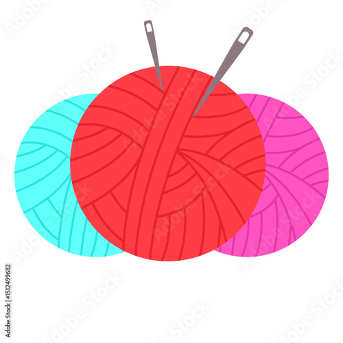 Color yarn balls needles flat icon